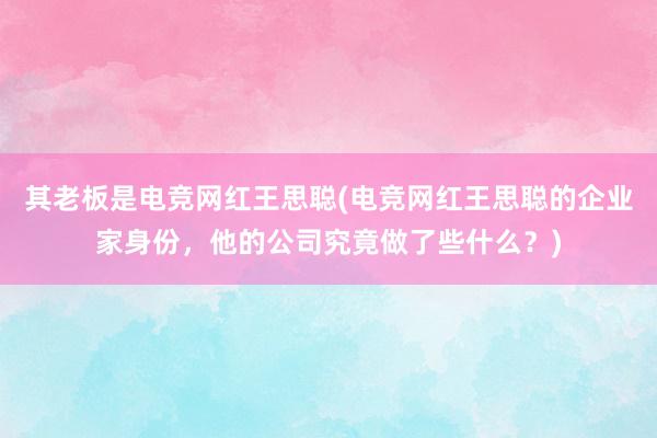 其老板是电竞网红王思聪(电竞网红王思聪的企业家身份，他的公司究竟做了些什么？)