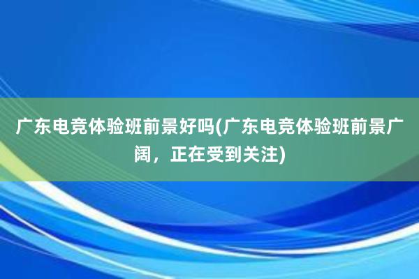 广东电竞体验班前景好吗(广东电竞体验班前景广阔，正在受到关注)