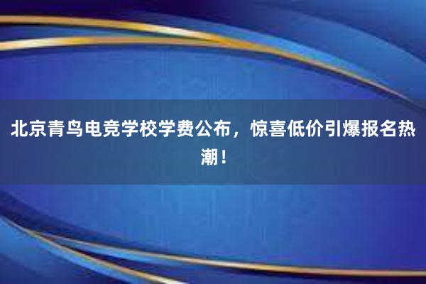 北京青鸟电竞学校学费公布，惊喜低价引爆报名热潮！