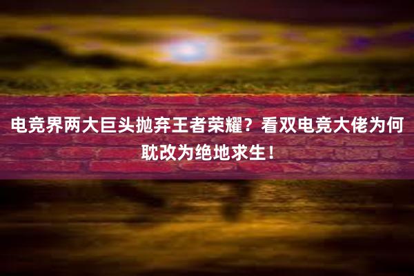 电竞界两大巨头抛弃王者荣耀？看双电竞大佬为何耽改为绝地求生！