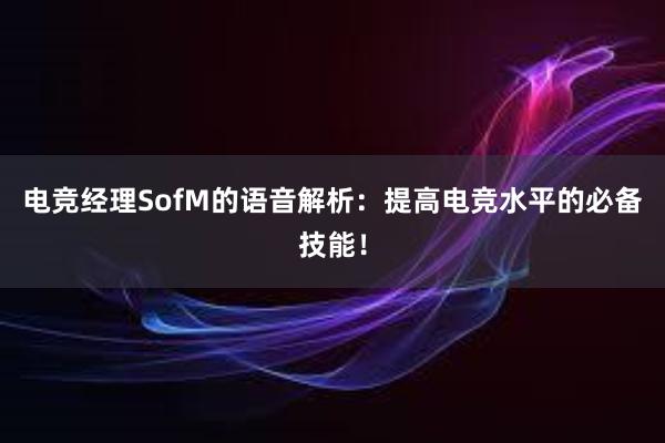 电竞经理SofM的语音解析：提高电竞水平的必备技能！